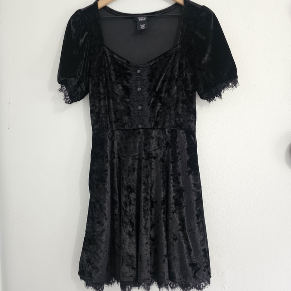 Hot Topic - Social Aura • Black Velvet Goth Dress - Picture 1 of 8